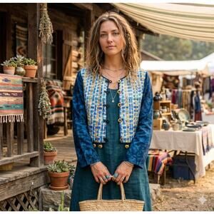 Nativewear Designs 90s Vintage Art to Wear Cropped Jacket Patchwork Metal Coins